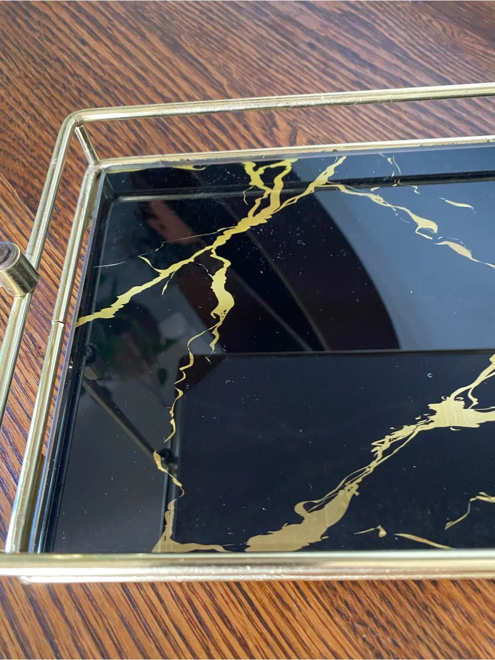 2 Tier Black and Gold Vanity Tray Makeup Jewelry Display 80s 90s Style